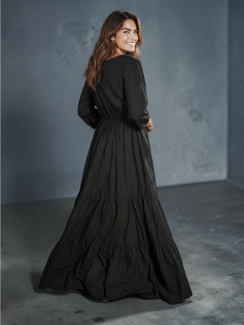 Classic Black Peasant Maxi Dress - Size Medium — image 5 of 8